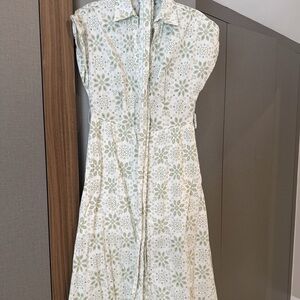 Zara Floral Print Midi Dress in Green and Cream